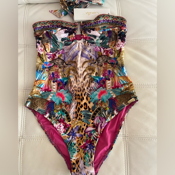 NWT $429 Camilla Mergorou Bandeau one Piece Ring Trim Size S Crystal Leopard - Picture 13 of 15